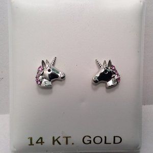 14k White Real Gold Pony 3D Unicorn Screwback stud